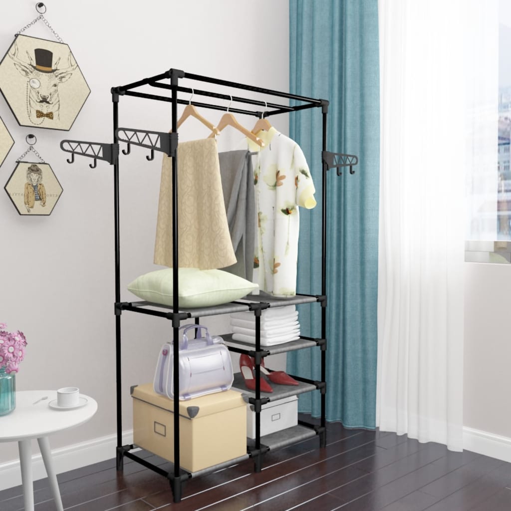 vidaXL Clothes Rack Steel and Non-woven Fabric 34.3"x17.3"x62.2" Black