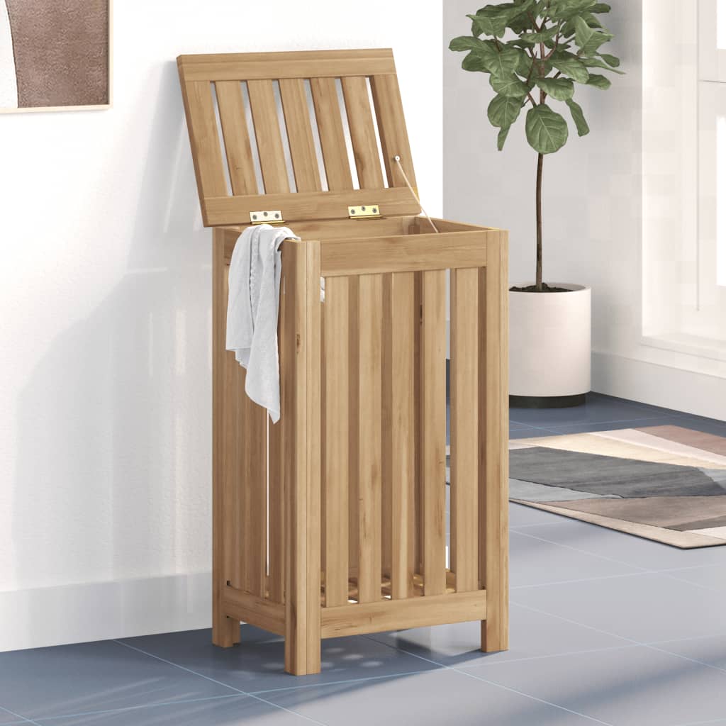 vidaXL Wash Bin Laundry Hamper Basket with Lid for Clothes Solid Wood Teak