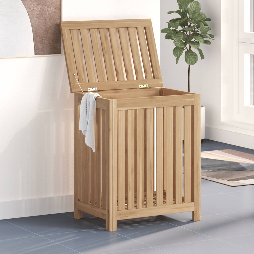vidaXL Wash Bin Laundry Hamper Basket with Lid for Clothes Solid Wood Teak