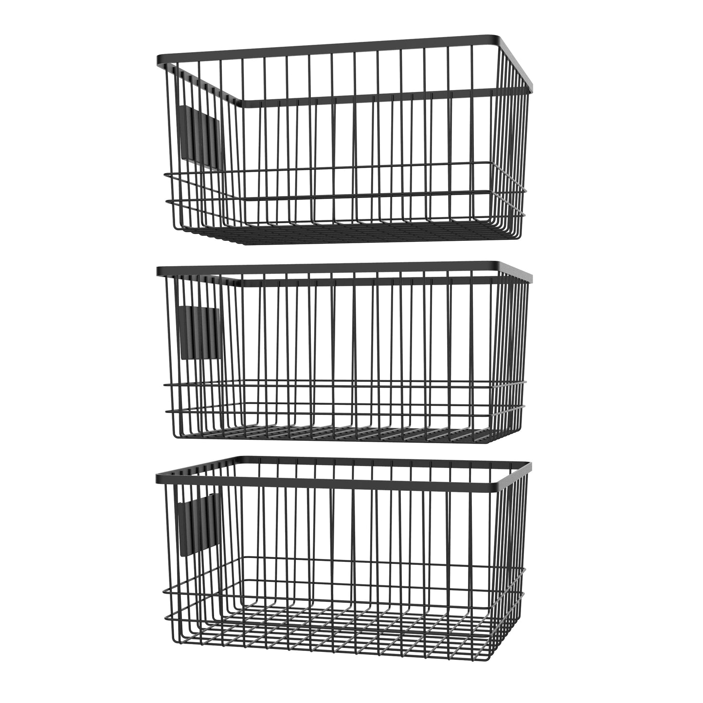 Oceanstar Metal Wire Organizer Bin Basket with Card Holder, Set of 3, Black
