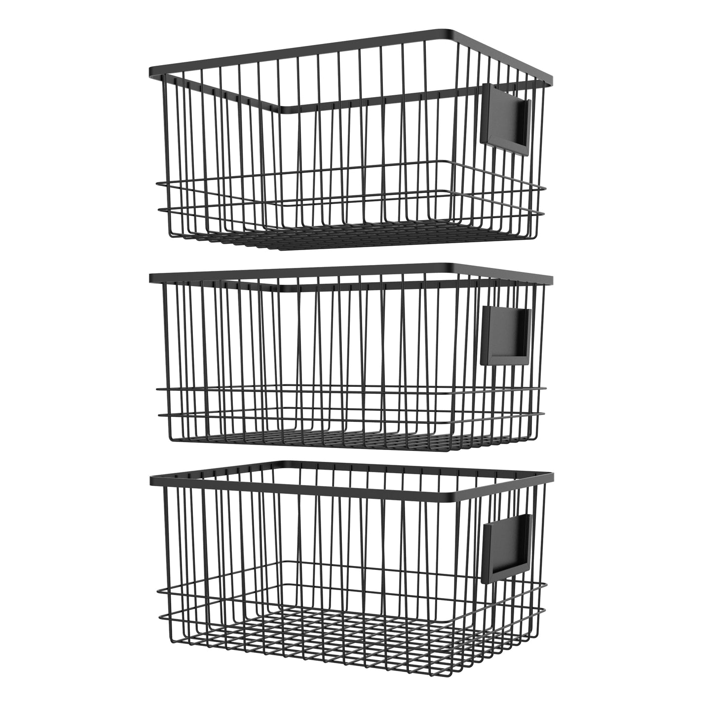 Oceanstar Metal Wire Organizer Bin Basket with Card Holder, Set of 3, Black