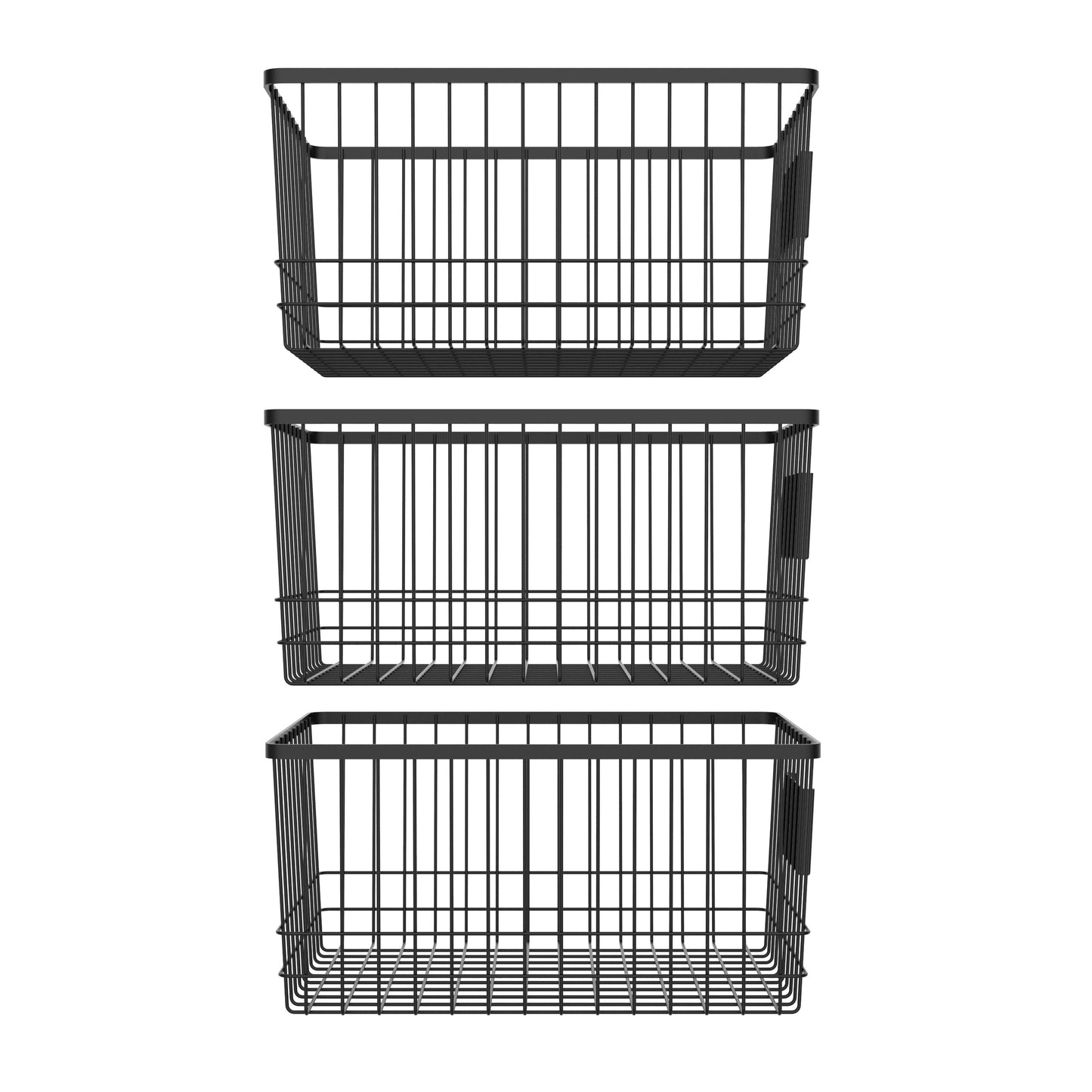 Oceanstar Metal Wire Organizer Bin Basket with Card Holder, Set of 3, Black