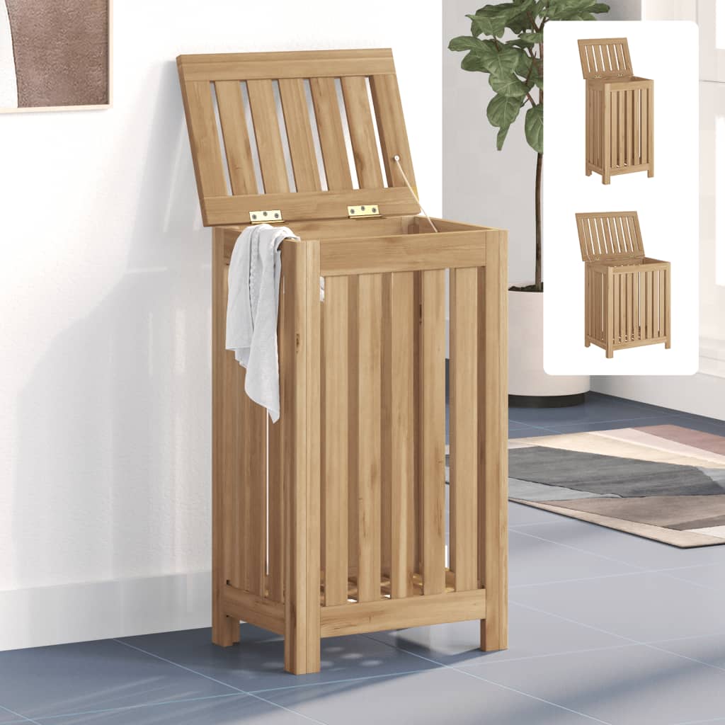 vidaXL Wash Bin Laundry Hamper Basket with Lid for Clothes Solid Wood Teak